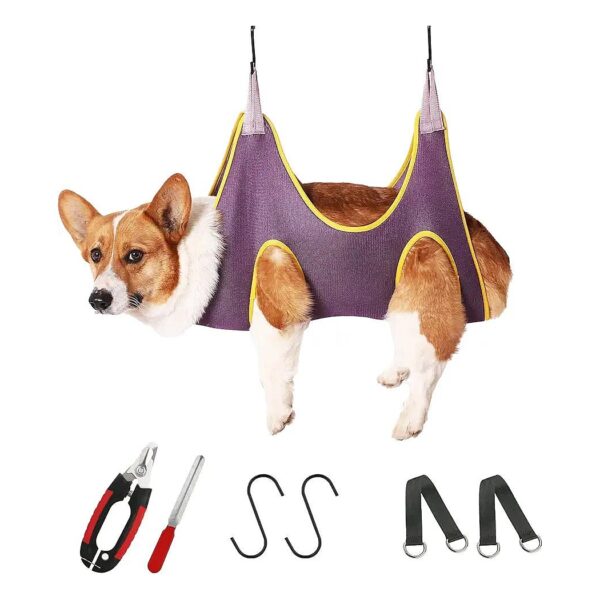 Pet Grooming Sling for Small Cats and Dogs with Nail Clippers and File for Home Use XS