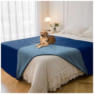 Pet Hair Proof Waterproof Dog Blanket for Sofa Bed Navy Blue Stone Blue 82x108 inches