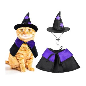 Pet Halloween Costume Wizard Cloak and Hat for Small Dogs Cats Outfits