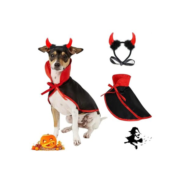 Pet Halloween Vampire Dog Costume With Cape And Adjustable Headband For Medium Large Dogs