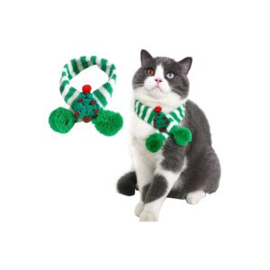 Pet Holiday Outfit Soft Knitted Christmas Scarf with Pompom Tree Decor for Small Dogs