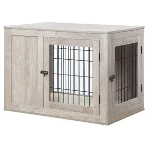 Pet House for Medium Dogs - Weathered Grey Furniture Style with Ventilation and Soft Bed