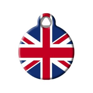 Pet ID Tag with British Flag Design Small Diameter Stainless Steel Customizable ID Tag