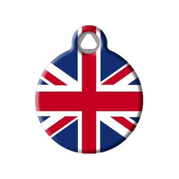 Pet ID Tag with British Flag Design Small Diameter Stainless Steel Customizable ID Tag