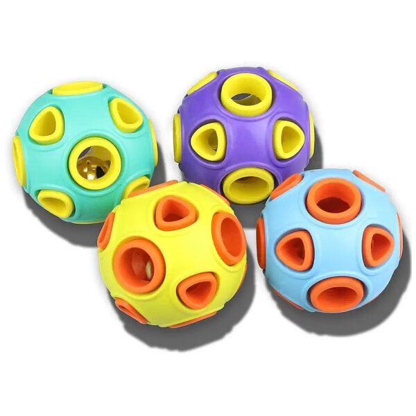 Pet Interactive Chew Toys with Bell Sound 4 Pack Bouncy Rubber Fetch Balls for Small Dogs