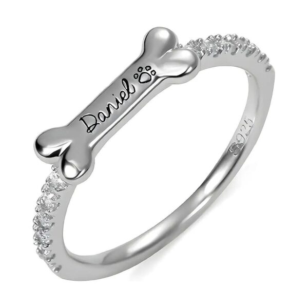 Pet Lover Gift Idea Customized Dog Bone Ring in Sterling Silver and Gold