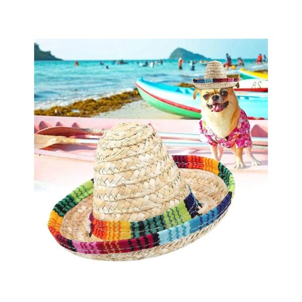 Pet Mexican Straw Sombrero Party Hat with Cotton Rope Adjustment for Small Pets