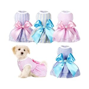 Pet Outfit with 4 Pieces Small Dog Dresses for Chihuahua Yorkies in Pink Blue Yellow