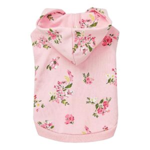 Pet Pullover Hooded Sweatshirt with Daisy Flower Embroidery in Baby Pink 14 Back Length