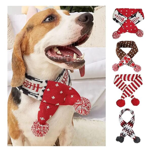 Pet Puppy Christmas Winter Scarf Knitted Costume Warm Neck Warmer Apparel for Holiday