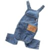 Pet Puppy Comfortable Elastic Jeans Overalls with Washed Denim Style