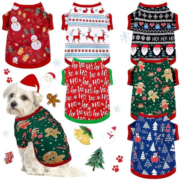 Pet Shirts for Soft Outfit Dogs and Cats with Christmas Snowman and Santa Claus Designs