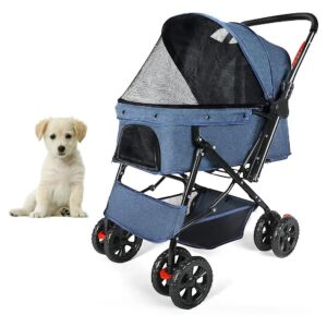 Pet Stroller for Small to Medium Dogs and Cats with Adjustable Handle