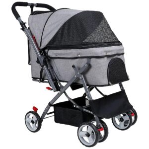 Pet Stroller for Small to Medium Pets Up to 40 Pounds with Reversible Handle