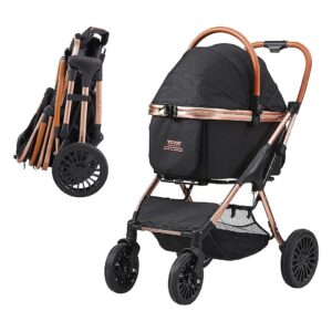 Pet Stroller with 4 Wheels, Brakes, and Detachable Carrier for Small to Medium Dogs