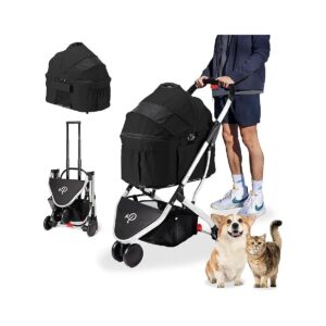 Pet Stroller with Car Seat and Carrier for Small Pets with Mesh Windows