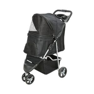 Pet Stroller with Rear Safety Tethers and Ventilated Canopy for Small Dogs and Cats