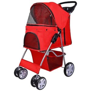 Pet Stroller with Storage Compartment, 2 Cup Holders, and Soft Handle for Convenient Use