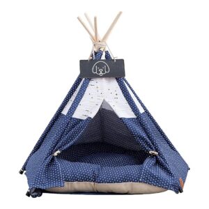 Pet Teepee Bed with 100% Cotton Canvas Material and Thick Cushion for Comfort