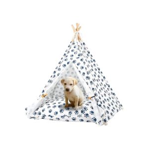 Pet Teepee with Thick Fluffy Cushion and Unique Paw Pattern for Small Dogs and Cats