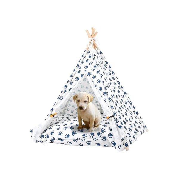 Pet Teepee with Thick Fluffy Cushion and Unique Paw Pattern for Small Dogs and Cats