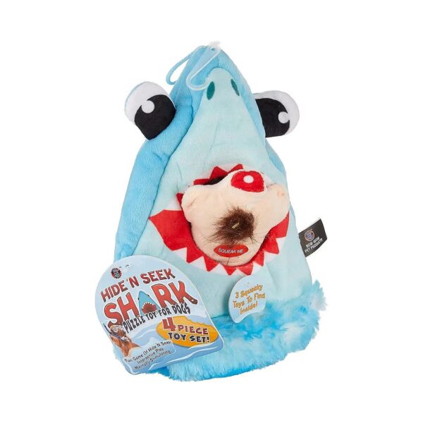 Pet Teething Toy Set with Plush Shark and Hidden Teeth