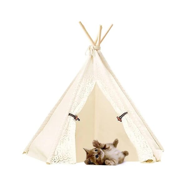 Pet Tent for Small Spaces with Lace Accent and Integrated Cotton Canvas