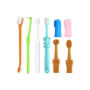 Pet Toothbrush Kit for Cats and Dogs, 8 Pieces, Soft and Hard Bristles, Oral Hygiene