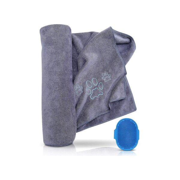 Pet Towel and Brush Kit for Small to Large Dogs and Cats with Soft Microfiber