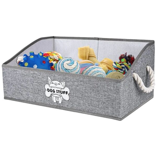 Pet Toy Storage Basket with Foldable Design and Soft Handles for Spacious Play Items