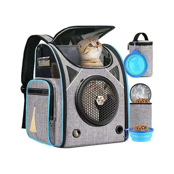 Pet Travel Backpack Carrier with Ventilated Design and Grey Color for Small Dogs and Cats