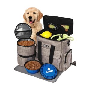 Pet Travel Essentials Kit - Dog Care Bag with Storage Containers, Bowls, and Mat