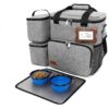 Pet Travel Kit with Collapsible Dog Bowls, Food Storage Bags, and Portable Grey Bag