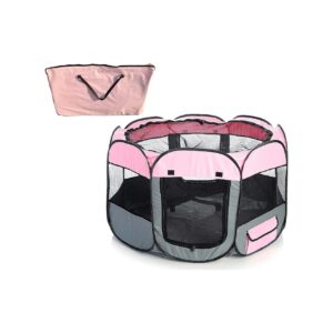 Pet Travel Playpen with Breathable Mesh and Zippered Entrances for Secure Usage