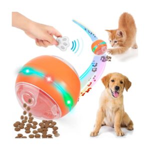 Pet Treat Dispenser Ball with Remote Control and RGB LED Light for Interactive Play