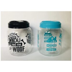 Pet Treat Food Storage Jars Set of 2 Black and Turquoise Airtight Containers