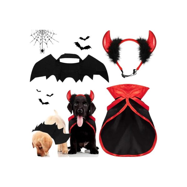 Pet Vampire Cloak Cape Devil Horns Headband Bat Wing Halloween Night Dog Cat Soft