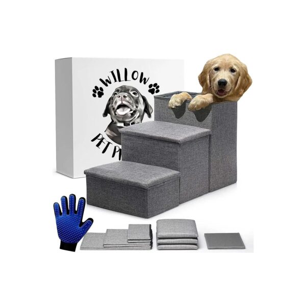 Pet Window Perch and Grooming Glove with Dog Stairs for Small Dogs