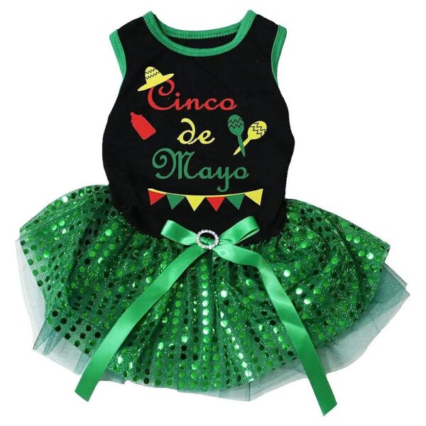 Petite Cinco De Mayo Carnival Style Dog Dress in Black and Green Sequins for Small Pups