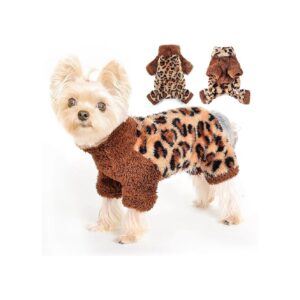 Petite Leopard Dog Sweater Pajamas for Small to Medium Dogs including Shih Tzu and Cats