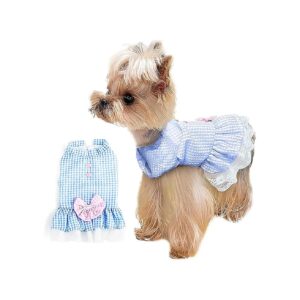 Petite Princess Dog Dress with Plaid Pattern and Bowknot for Small Female Puppies