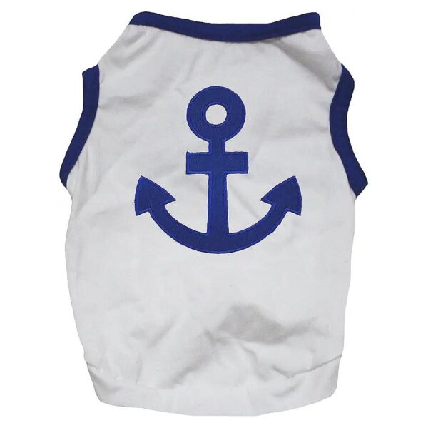 Petite Sailor Anchor Dog Shirt for Small Breeds White and Blue Medium Size