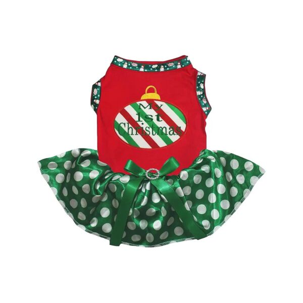 Petite Small Dog Dress Red Green Dots Christmas Occasion