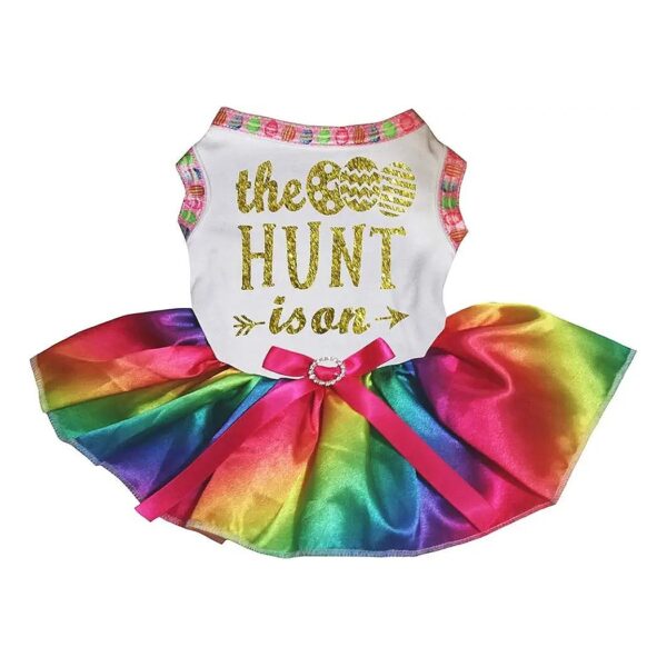 Petitebella Easter Egg Hunt White Rainbow Dog Dress for Small Size