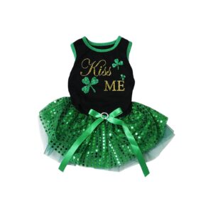 Petitebella Kiss Me Clovers Puppy Dog Dress in Black and Green Sequins