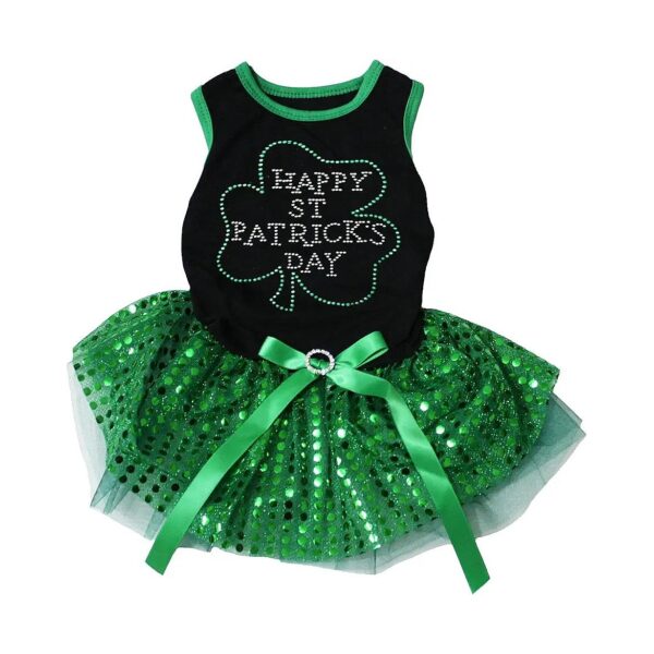 Petitebella-St Patrick's Day Sequined Dog Dress in Black and Green for Medium Pets