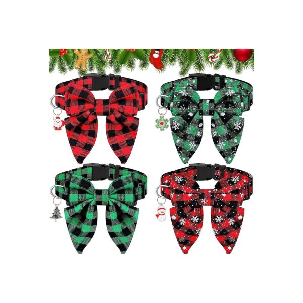 Piece Adjustable Plaid Dog Collars with Removable Buckle Bow for Small to Large Dogs