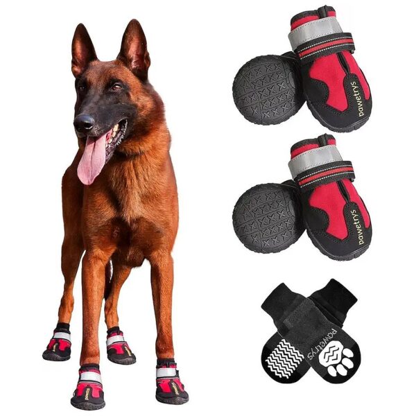 Piece Dog Boot Set in Size 8 with Anti-Slip Socks and Reflective Straps