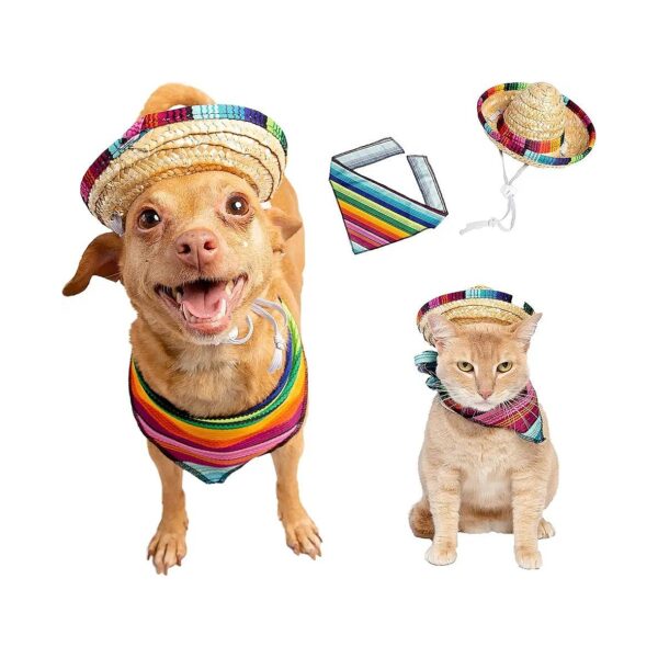 Piece Mexican-Inspired Dog and Cat Costume Set with Sombrero and Bandana