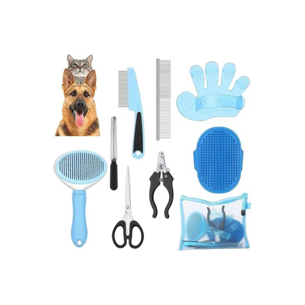 Piece Pet Hair Grooming Kit - Self Cleaning Slicker Brush, Steel Comb, Scissors, and More